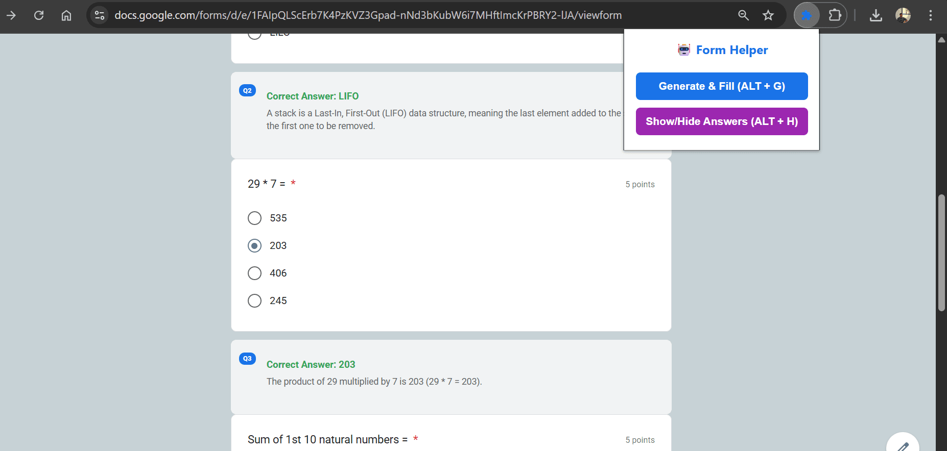 Google Form & MS Forms AI Answer Helper
